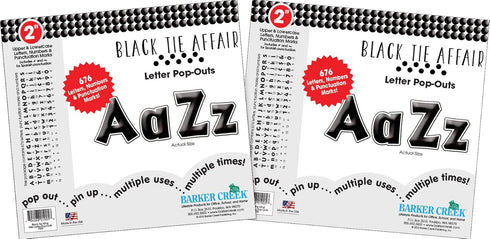 Barker Creek 2" Letter Pop-Outs 2-Pack, Black Tie Affair - 1352 Colorful Letters, Numbers & Punctuation Marks