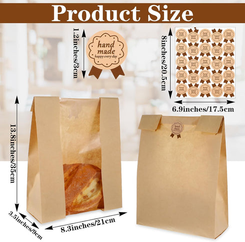 Ckhoid 100 14" 8.3" 3.5" 100Pcs PCS Bread Bags for Homemade Breads, x x Sourdough Bread Bag with Window for Bakery