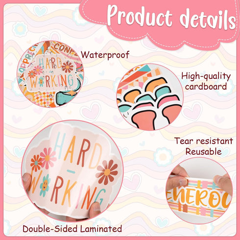 Boho Bulletin Board Decorations, 30Pcs Retro Classroom Decor with Inspirational Affirmation Daisy Floral Signs