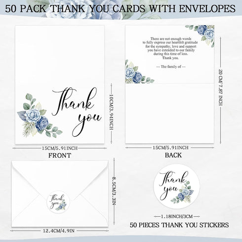 50 Set Fumete Funeral Thank You Cards with Envelopes and Stickers Thank You Sympathy Cards with Meaningful Message