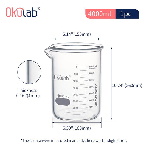 Heavy Duty Glass Beaker Set - Thick-Walled 3.3 Borosilicate Glass Beakers with Double Scale Printed Graduation,