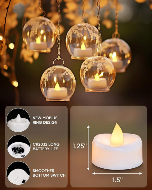 LED Candles, 24-Pack Battery Operated Tea Lights, 200 Hours Long-Lasting Flameless Flickering Candles, Warm Yellow