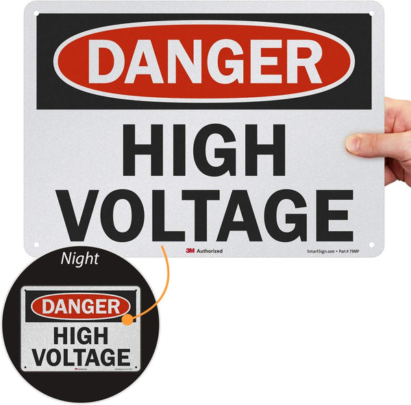 SmartSign OSHA Safety Sign, "Danger: High Voltage", 10" x 14", Reflective Black/Red on White