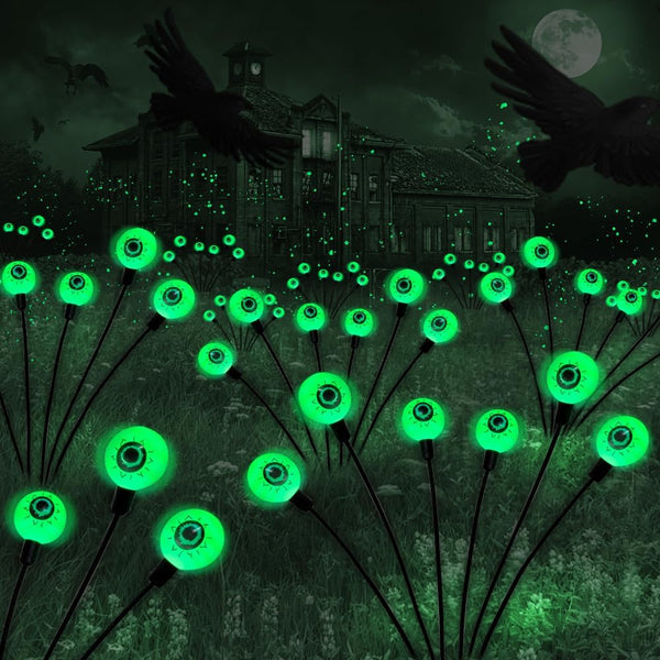 Halloween Decorations Outdoor Solar Scary Eyeball Lights, 2 PACKS 12LED Green Eyeball Swaying Firefly Lights for