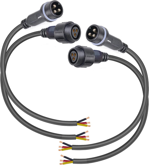 Waterproof Connectors 3 Wire, 12AWG Male Female Plug LED Connector with 3Pin Extension Cable