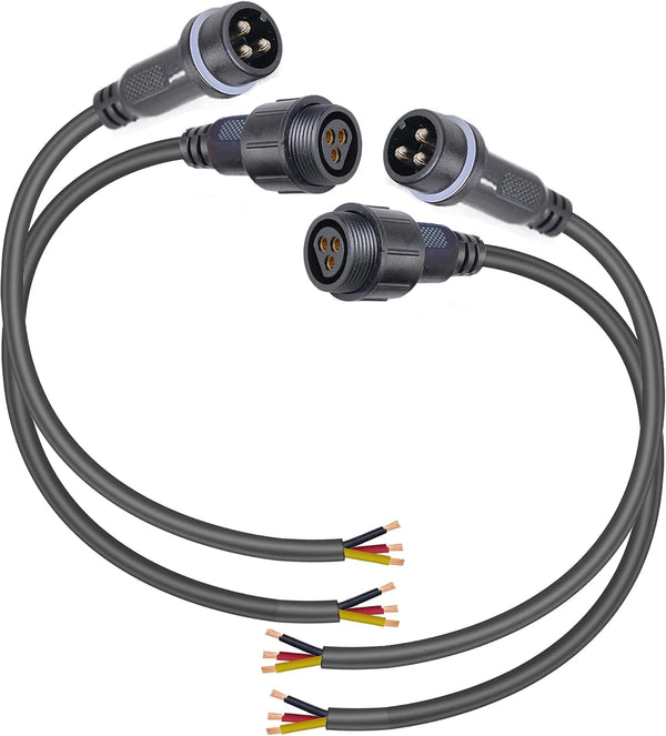 Waterproof Connectors 3 Wire, 12AWG Male Female Plug LED Connector with 3Pin Extension Cable