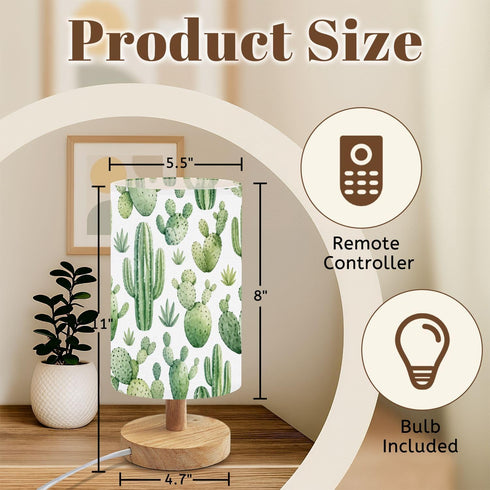 BVCAHSAW Seamless Set Dimmable Bedside Table Lamp Watercolor Hand Exotic Cactus Tropic Succulents Desk Lamp with Flaxen
