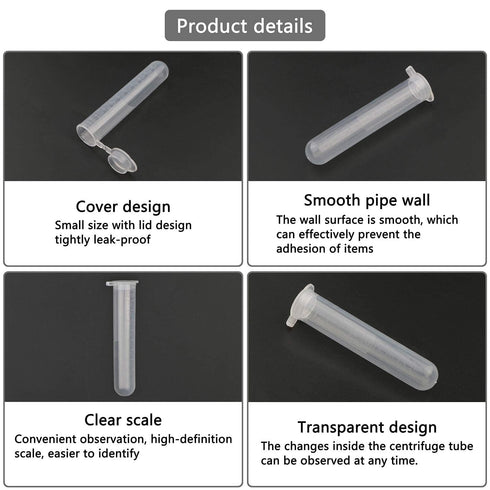 200PCS 10ml Microcentrifuge Tubes, Clear Round with Attached Lid, Plastic Lab Snap Tubes, Clear Graduation