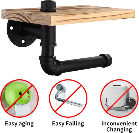 (7" Livabber Industrial Pipe Toilet Paper Holder - Vintage Style DIY Wall Mount Roll Tissue Towel Holder for Bathroom