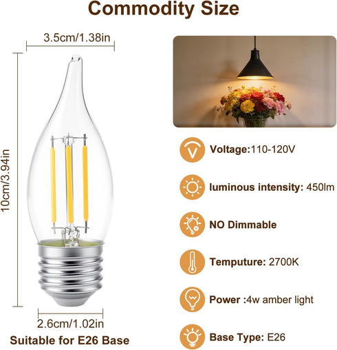 E26 C35 2700K Bulb BulbsWarm 4 (40 Bulbs Non-Dimmable 10Pack KINUR Decorative Candle Light Ceiling Fan Candelabra led