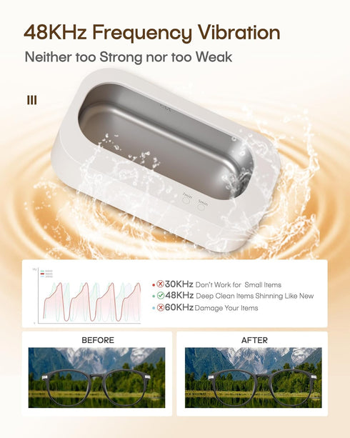48KHz 2 Modes/360Deep Clean,350ML/12OZ 304 Professional Ultrasonic Cleaner, Ultrasonic Jewelry Cleaner