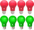 8 Pack A19 LED Red and Green Light Bulbs, 120V E26 Base, 9 Watt (60-watt Replacement) for Party Decoration