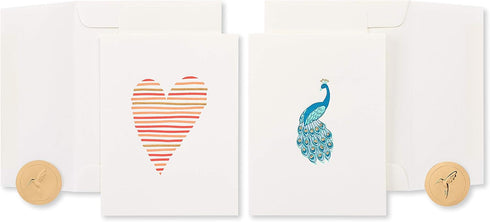 Papyrus Blank Cards with Envelopes, Heart and Peacock Design (2-Count)