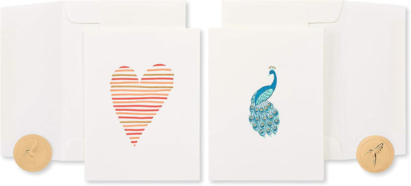 Papyrus Blank Cards with Envelopes, Heart and Peacock Design (2-Count)