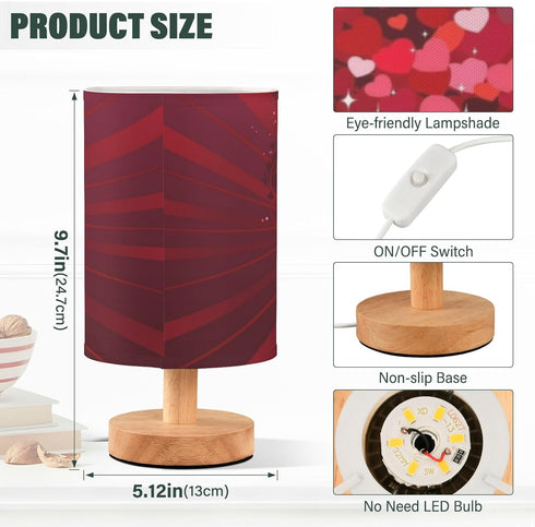 YETTASBIN Valentine's Day Love Heart Bedside Table Lamp, Small LED Desk Light USB Nightstand Lamp with Non Slip Wood
