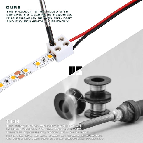 25 Pack 2 Pin 8mm LED Tape Light Connectors with Screwdriver, Tighten Screw Terminal Blocks for 5v 12v 24v Monochrome