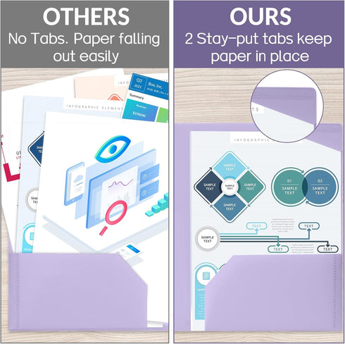 Sooez 6 Pack Plastic Folders with Pockets and Prongs, 3 Prong Folders with Pockets and Writable Label, Heavy Duty 2