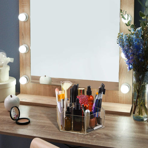 Zonon Clear Acrylic Pen Holder, 360 Degree Rotating Art Pencil Organizer with 7 Compartments for Home Office