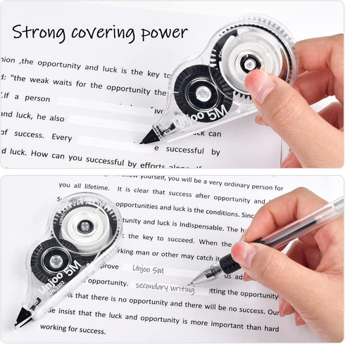 Whiteout Correction Tape - Easy To Use Applicator for Instant Corrections, 12pack, 5M/196" x 0.2", Black for School
