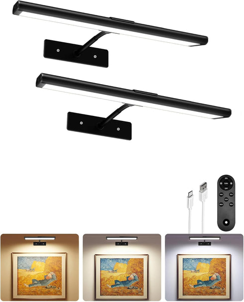 EZVALO Picture Light for Wall, 16'' Black Rechargeable 4800mAh Battery Lights Wireless