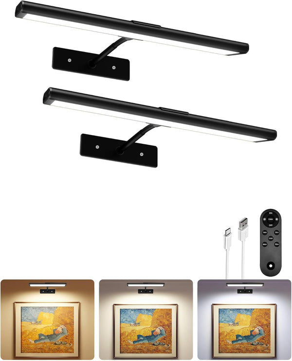 EZVALO Picture Light for Wall, 16'' Black Rechargeable 4800mAh Battery Lights Wireless