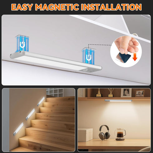 10inch 3 Closet Counter (3Pack) Under Cabinet Lighting Wireless, Rechargeable Motion Sensor Light Indoor, Color Light