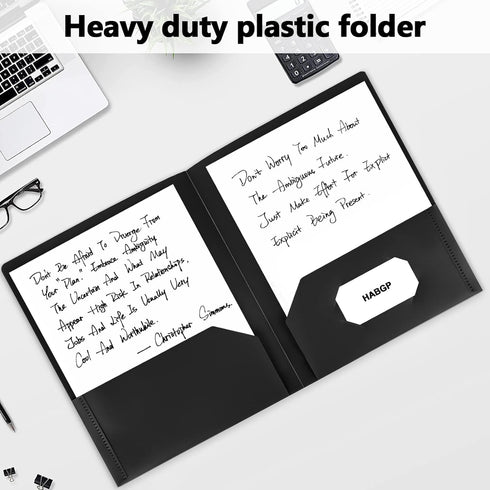 HABGP 12 Pack Black File Folders with Pockets, Letter Size Plastic 2 Pocket Folders for Documents, School Supplies