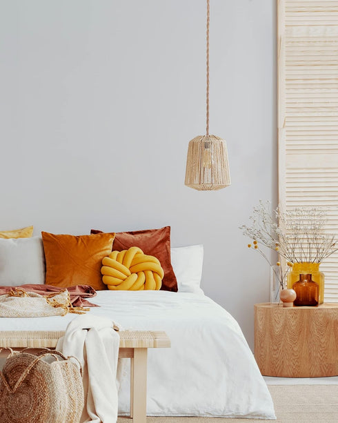 E26 E27 JACKYLED UL Boho Pendant Light Kit, Hemp Rope Light Fixture with Adjustable Hanging Light Cord & Light Socket
