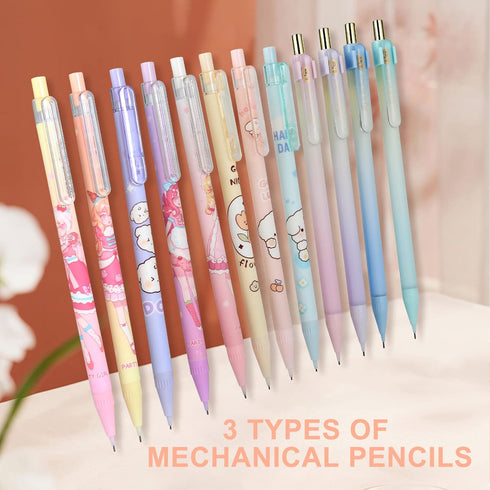 Kawaii Mechanical Pencil Set, with Lead Refills 0.5/0.7mm, Cute Pencils Set for Student Writing, Drawing, Sketching Office School Supplies 12PCS (4pcs 0.5mm + 8pcs 0.7mm) by QISVVE