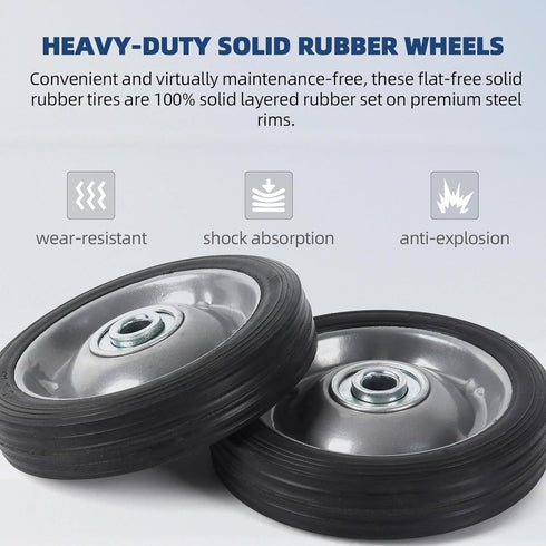 (2-Pack) AR-PRO 5” x 1.5” Flat Free Solid Rubber Wheel Assemblies, Heavy-Duty Replacement Hand Truck Wheels