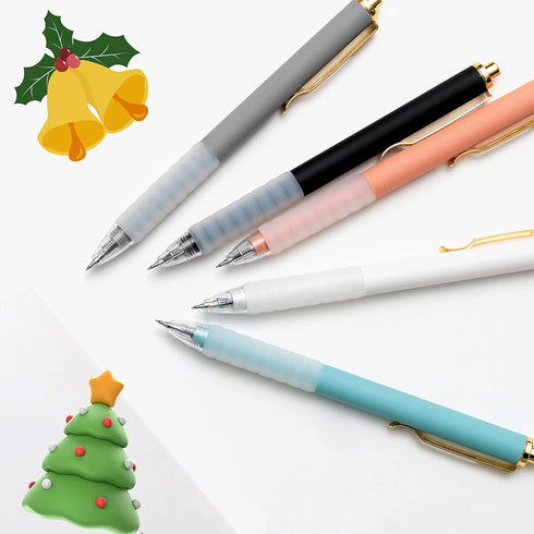 Linbsunne 1mm Medium Point Ballpoint Pens, Black Ink Work Pen with Soft Grip, Retractable, Gold Clip (6 count)
