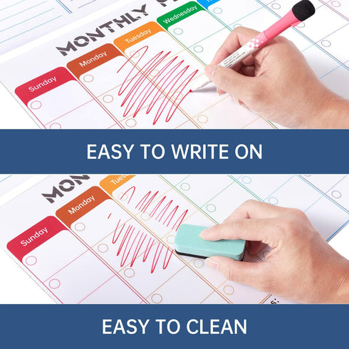 Pubell Magnetic Fridge Calendar Whiteboard Set (3-Pack) with Monthly, Weekly, Shopping List, Markers