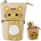 Telescopic Pencil Pouch, Cute Standing Pen Holder, Cartoon Pencil Storage Box (Khaki)