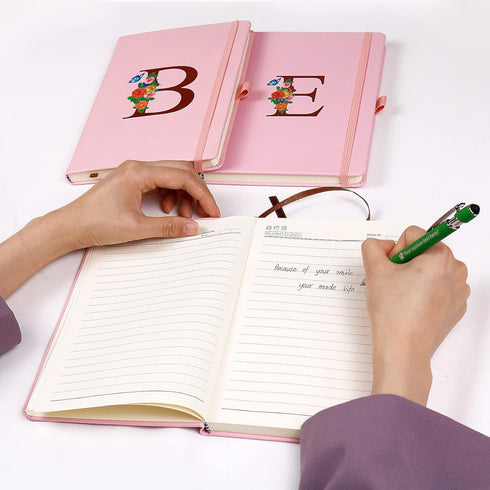 Pink Notebook for Women, 5.7"X8.3" A5 Journal with Letter B, Dual-Sided Writing Notebook with Dividers