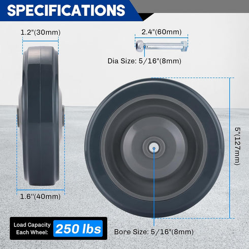 8 Pack 5" 8 Shopping Cart Replacement Wheels Kit | Silent Supermarket Casters with Axles Bolts, Shopping Cart Wheels