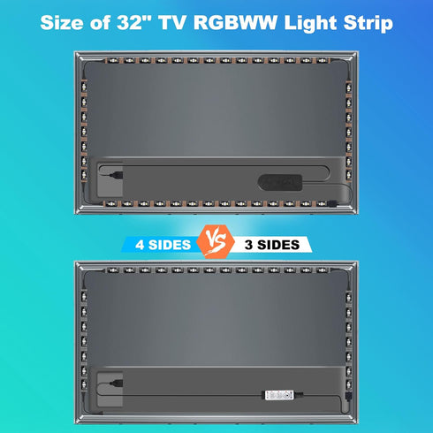 Bluetooth RGBWW LED Lights for 32 Inch TV, RGB+Tunable White 3000K-6500K, App Control, Music Sync Indoor USB LED