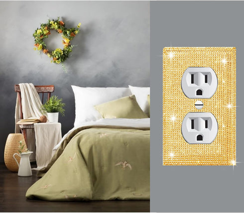 Gaocai 3 Pcs Silver Shiny Golden Rhinestones Light Switch Cover Plate, Decorative Wall Plate Covers
