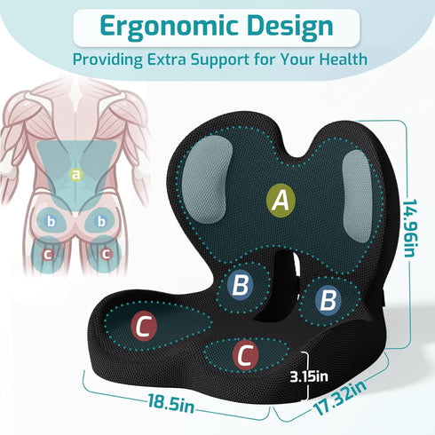 Sciatica,Tailbone,Back Ergonomic Seat Cushion,Office Chair Cushion with Lumbar Support Pillow,Car Orthopedic Seat
