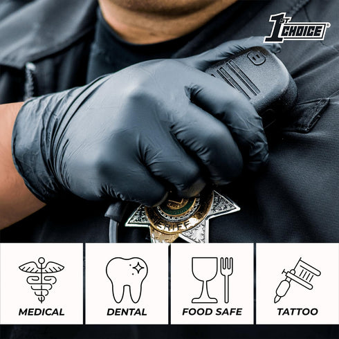 1st Choice Black Nitrile Gloves, Box of XL Disposable Latex Free Exam Grade Black Gloves, 3mil