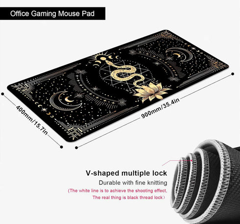 Black & Gold Large Mouse Pad, Boho Snake Witch Desk Mat for Desktop, Women Gaming Full Desk Mousepad, Moon Phases Computer Laptop Protector Writing Pad for School Office Home 35.4x15.7 in by SXCKANG
