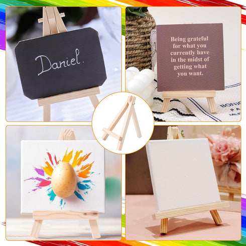 YALOJE 2pcs 4.9" Mini Wood Display Easel Stand, Small Natural Wooden Easel Stands, Foldable Tabletop Tripod Holder