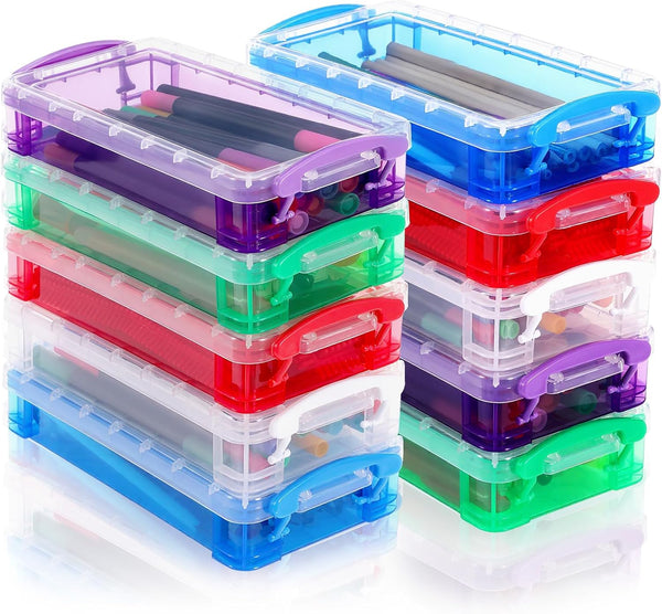 Caeuiciw 10 Packs Plastic Pencil Box Stackable Pencil Case Bulk Crayon Box with