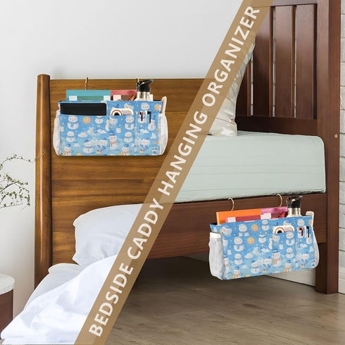 Christmas Bedside Essentails Pocket with two mesh bag Table Cabinet Storage Organizer for Bunk and Hospital Beds Dorm