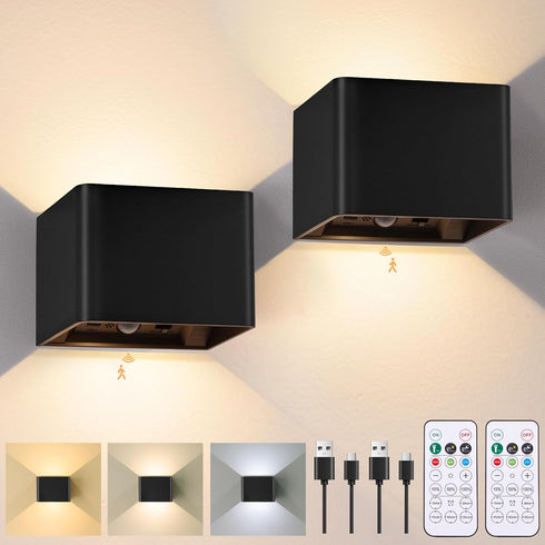 Yochoice Motion Sensor Wall Sconces with Remote Control, 6000mAh Black Wireless Touch Control