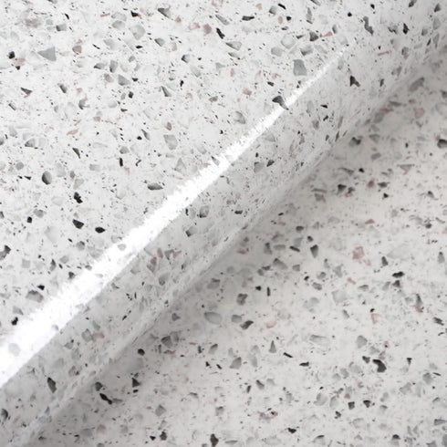 Gray White Terrazzo Contact Paper, 88" X 16" Peel and Stick Adhesive Wallpaper for Kitchen Countertop, Cabinet, Dresser
