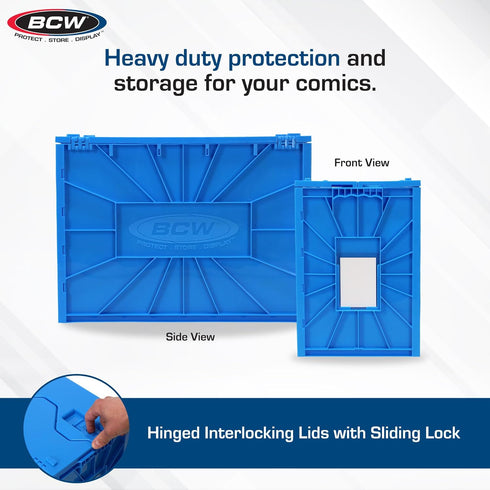 BCW Short Comic Book Bin, Blue - Holds 150 Standard Comic Books | Heavy Duty Plastic Storage Box | Stackable Comics