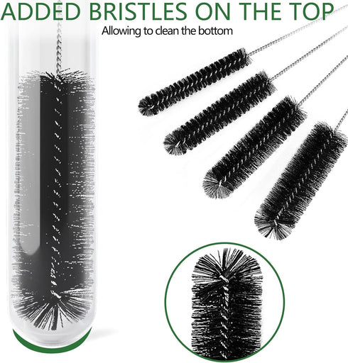 CiaraQ Bottle Cleaning Brushes, 8 Inch Nylon Tube Brush Set, Cleaner for Narrow Neck Bottles, Set of 13pcs, Black
