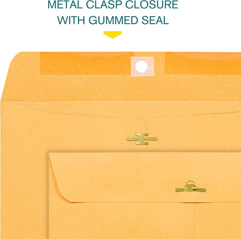 EnDoc 9 1/2 x 12 1/2 Clasp Envelopes - 10 Pack - Brown Kraft Gummed Seal Closure Heavyweight Paper for Home, Office
