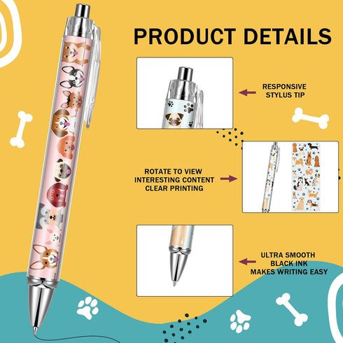 Dog Ballpoint Pens, 24 Pcs Cute Retractable Supplies, Black Ink Smooth Writing Pens for Graduation and Birthday Gifts