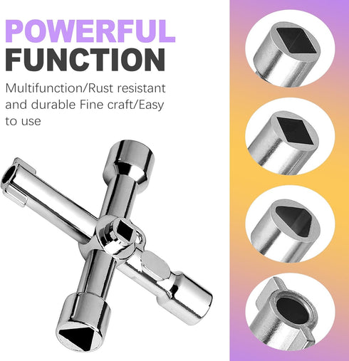 ZeriLion 2 Pack 4-Way Set Sillcock Key Versatile Water Spigot Wrench Tool Durable Steel for Outdoor Faucet Valve Hose